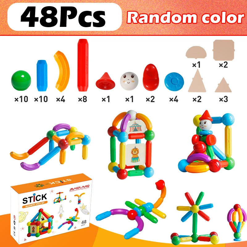 Magplayer Kids Magnetic Building Blocks – STEM Construction Tiles & Rods Toy for Children Gift