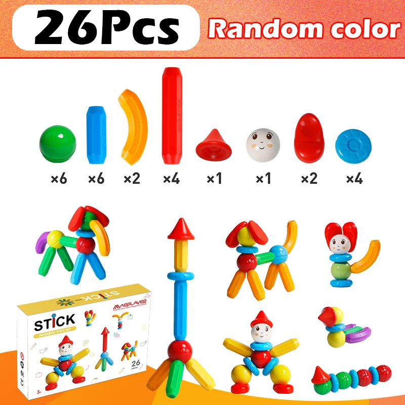 Magplayer Kids Magnetic Building Blocks – STEM Construction Tiles & Rods Toy for Children Gift