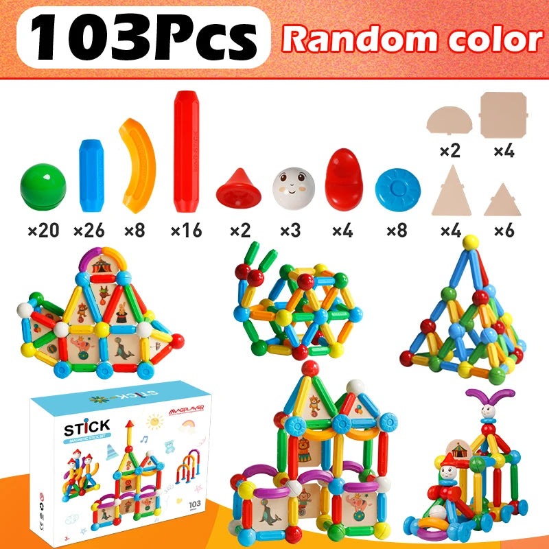 Magplayer Kids Magnetic Building Blocks – STEM Construction Tiles & Rods Toy for Children Gift