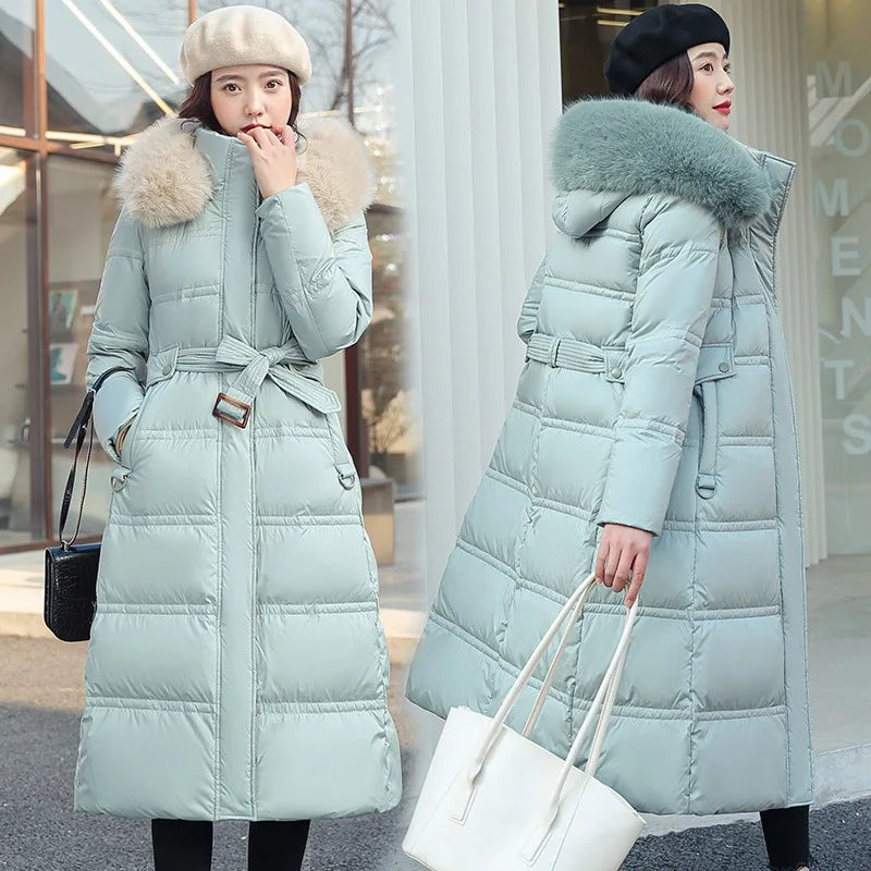 Women Long Coats Parkas Hooded Fur Collar Jackets Thick Warm Y2k Streetwear Elegant Jacket Work Coat High Waist Autumn Winter