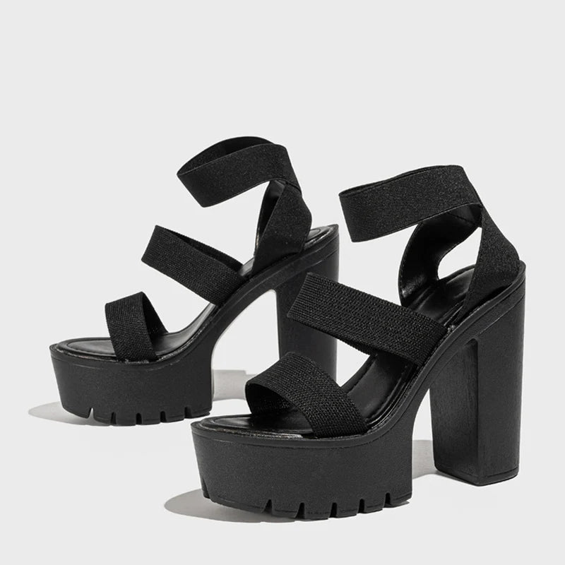 Liyke Punk Style Chunky High Heels Platform Sandals Women Open