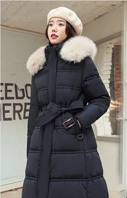 Women Long Coats Parkas Hooded Fur Collar Jackets Thick Warm Y2k Streetwear Elegant Jacket Work Coat High Waist Autumn Winter