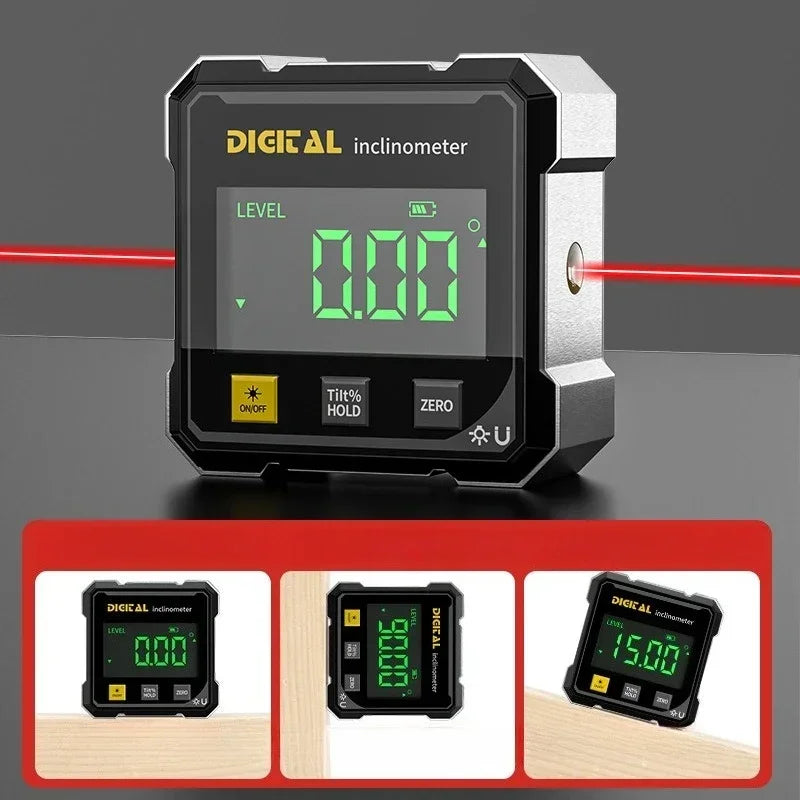 Rechargeable Digital Laser Protractor – Magnetic Inclinometer & Measuring Tool