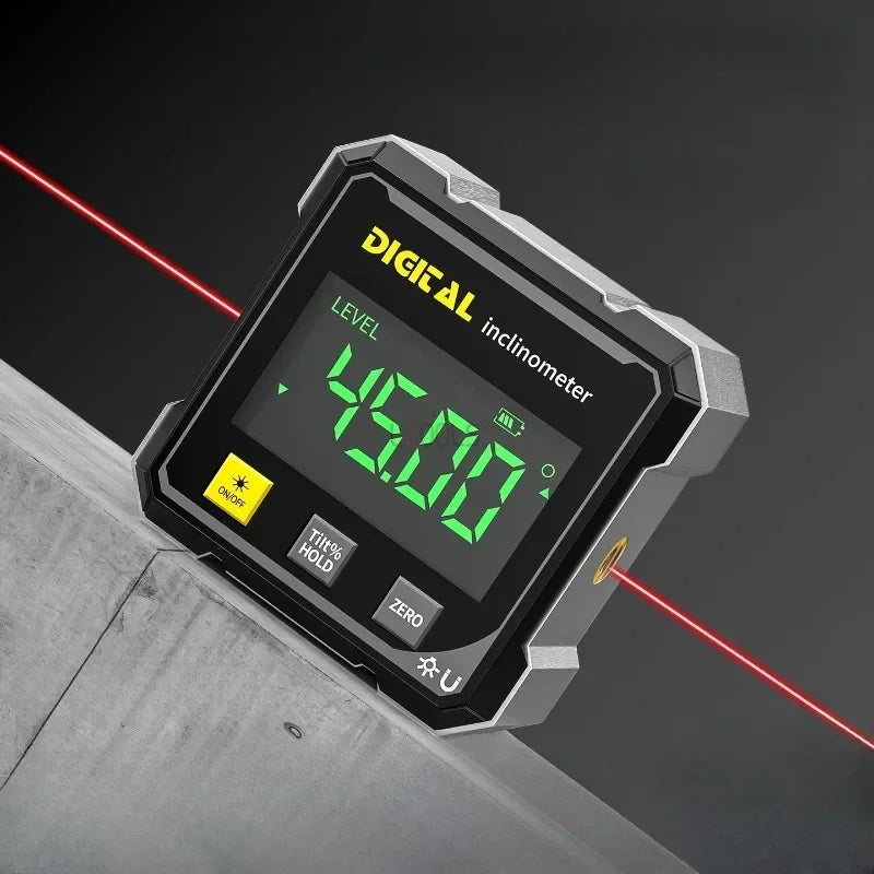 Rechargeable Digital Laser Protractor – Magnetic Inclinometer & Measuring Tool