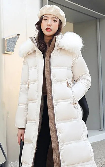 Women Long Coats Parkas Hooded Fur Collar Jackets Thick Warm Y2k Streetwear Elegant Jacket Work Coat High Waist Autumn Winter