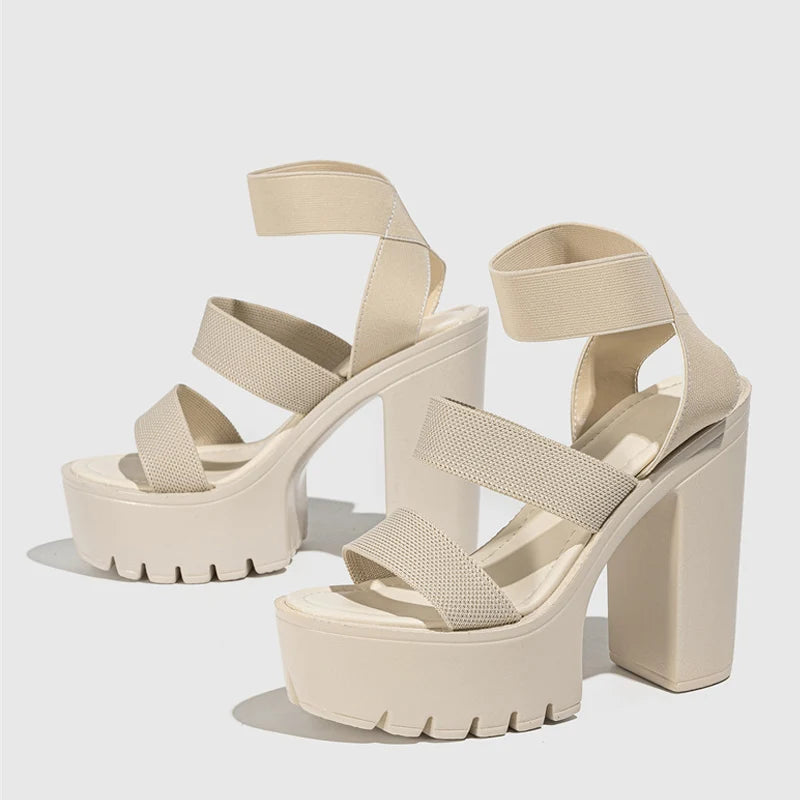 Liyke Punk Style Chunky High Heels Platform Sandals Women Open
