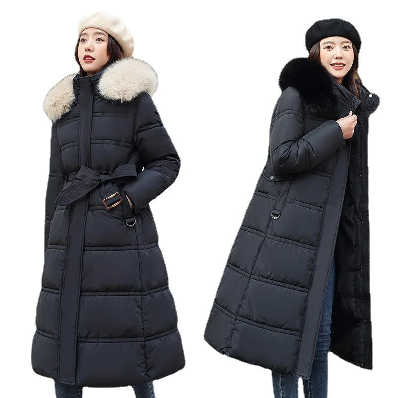 Women Long Coats Parkas Hooded Fur Collar Jackets Thick Warm Y2k Streetwear Elegant Jacket Work Coat High Waist Autumn Winter