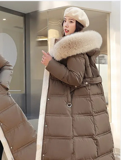 Women Long Coats Parkas Hooded Fur Collar Jackets Thick Warm Y2k Streetwear Elegant Jacket Work Coat High Waist Autumn Winter