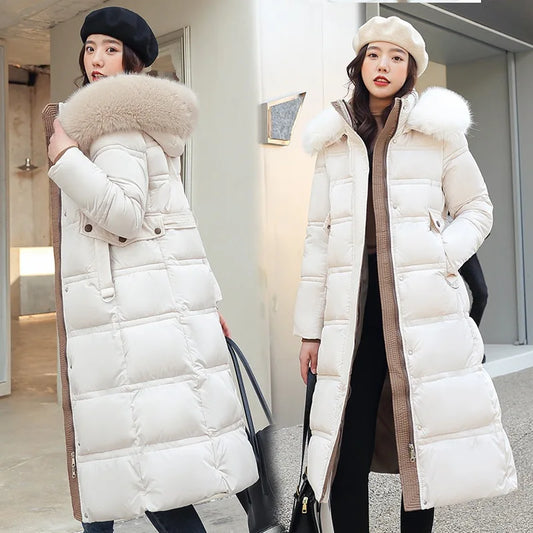 Women Long Coats Parkas Hooded Fur Collar Jackets Thick Warm Y2k Streetwear Elegant Jacket Work Coat High Waist Autumn Winter